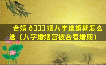合婚 🐎 姻八字选婚期怎么选（八字婚姻宫被合看婚期）